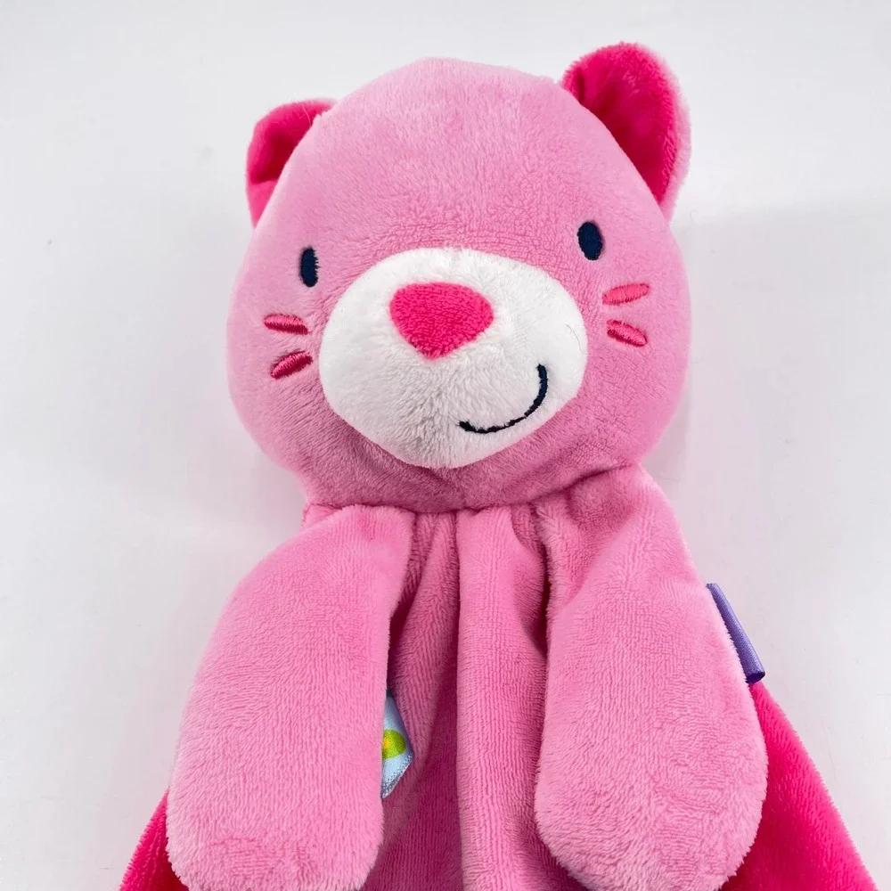 Taggies Pink Cat Kitty Sensory Plush Lovey Security Blanket Loops Rattle 2015